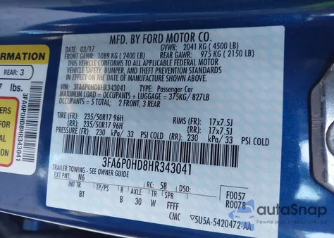 2017 Ford Fusion Se from USA, damaged, VIN 3FA6P0HD8HR343041